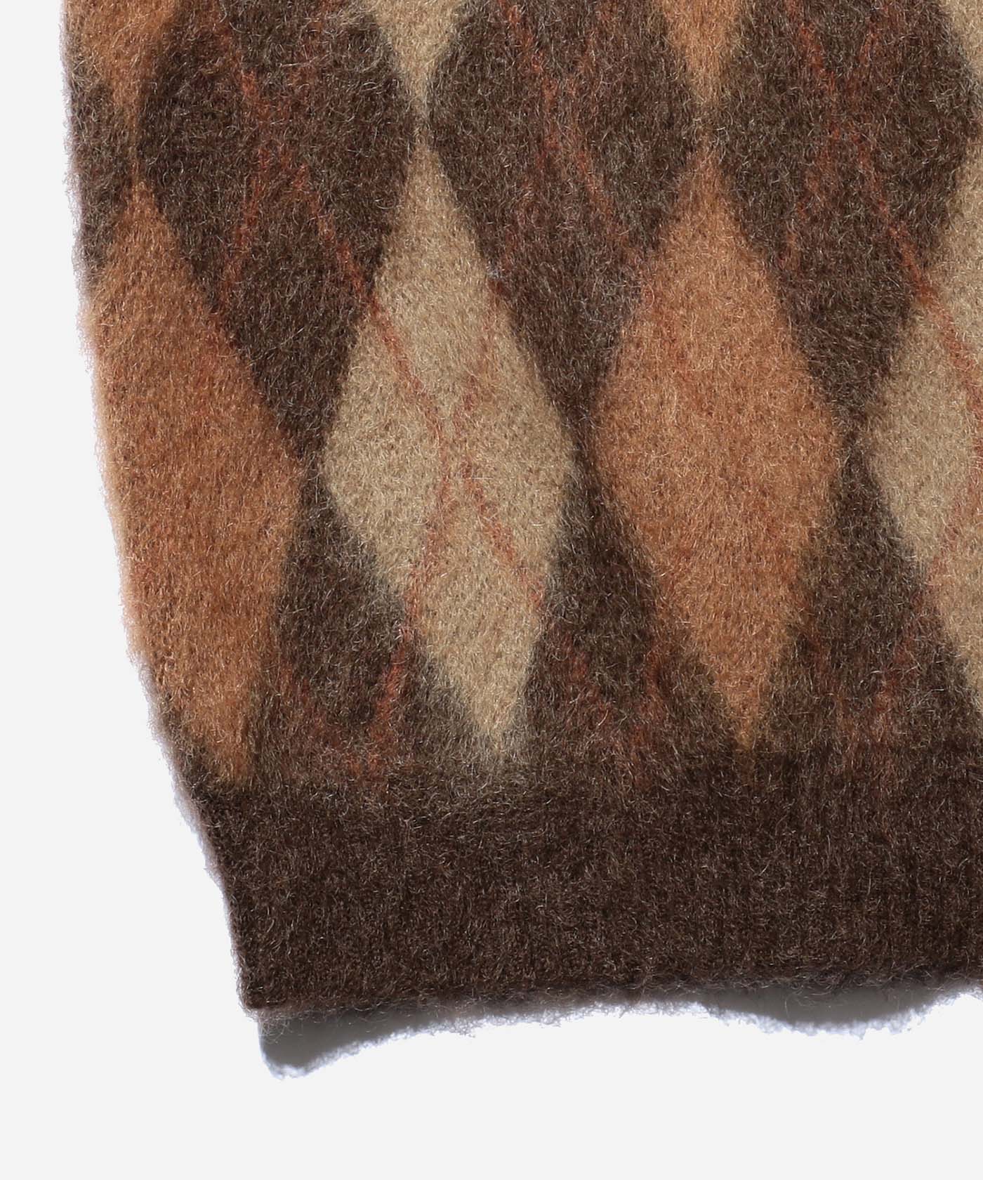 Knit Vest Double Jacquard Argyle Pattern Mohair - Brown - Image 5