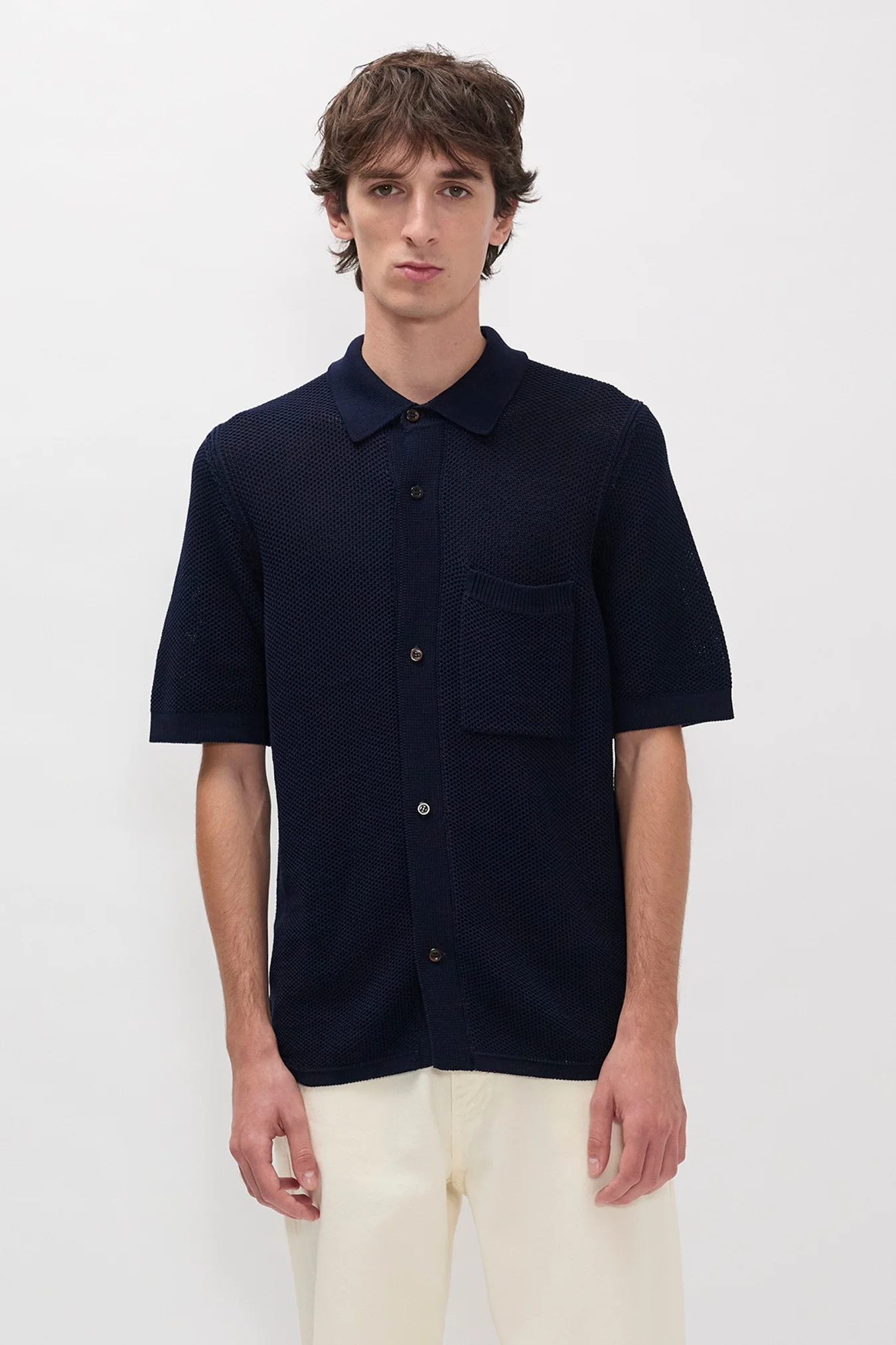 Fredensborg Mercerised Cotton Knitted Shirt - Dark Navy - Image 3