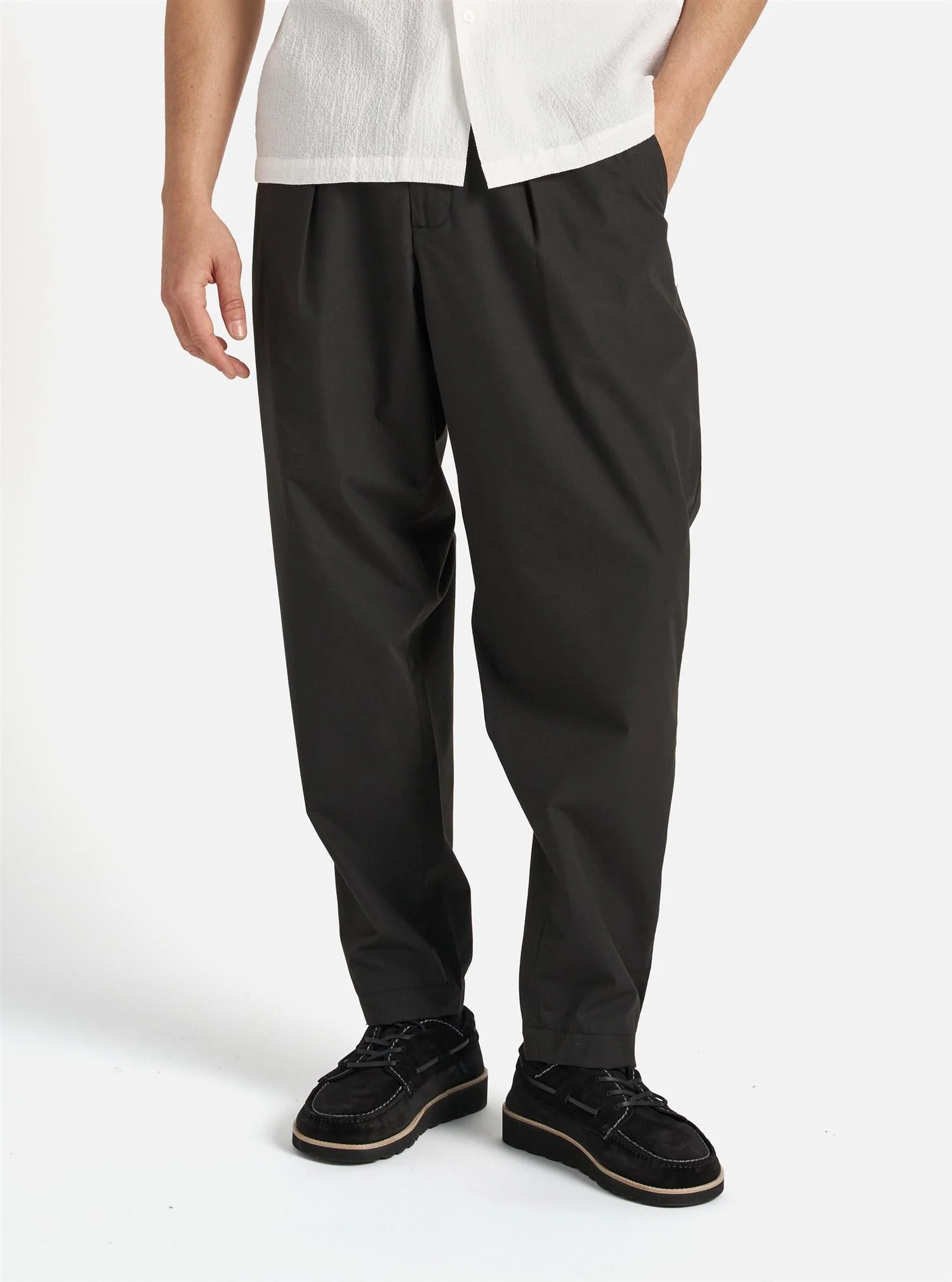 Recycled Polytech Pleated Track Pant - Black - Image 2
